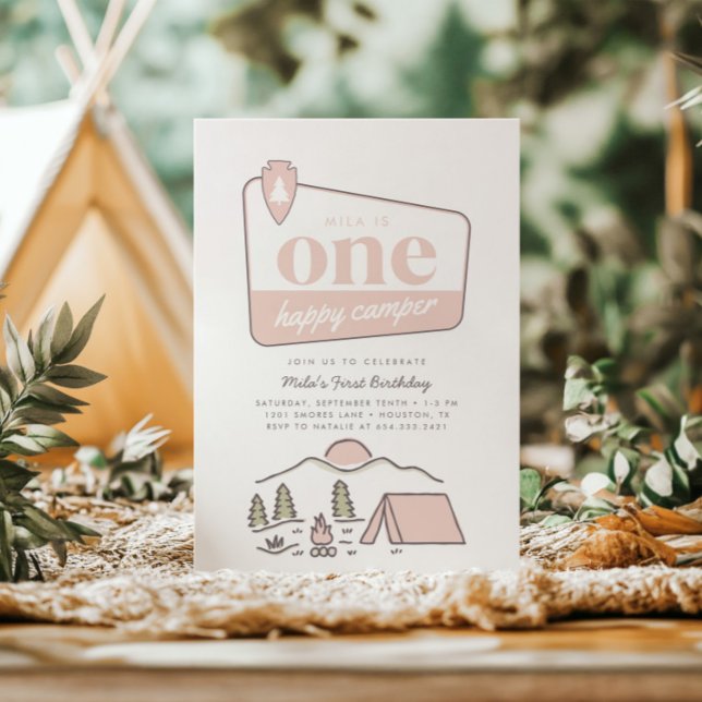 Invitation Girl's One Happy Camper Park Explorer 1er annivers (Créateur téléchargé)