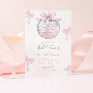 Invitation Girls Pink Bows Shiny Disco Ball Fête des mariées