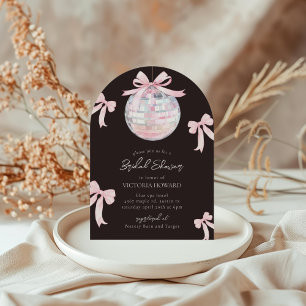 Invitation Girls Pink Bows Shiny Disco Ball Fête des mariées