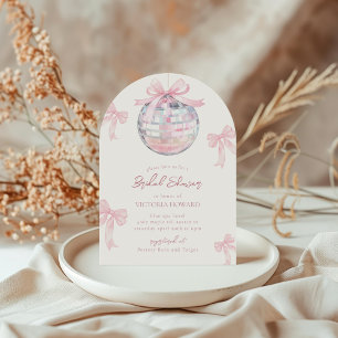 Invitation Girls Pink Bows Shiny Disco Ball Fête des mariées
