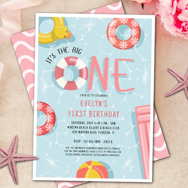Invitation Girls Pink The Big One Beach Club 1er anniversaire (Créateur téléchargé)