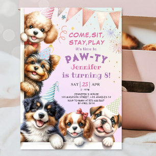Invitation Girls Puppy Pawty 8e anniversaire de fête Invitati