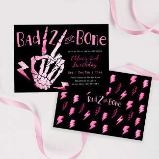 Invitation Girls Second Birthday, Pink Bad TWO the Bone  