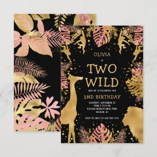 Invitation Girls Two Wild 2e Anniversaire Pink Black Safari