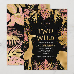 Invitation Girls Two Wild 2e Anniversaire Pink Black Safari