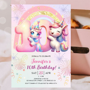Invitation Girls Unicorn Magical Rainbow 10th Birthday Party