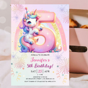 Invitation Girls Unicorn Magical Rainbow 5th Birthday Party
