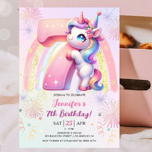 Invitation Girls Unicorn Magical Rainbow 7th Birthday Party