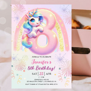 Invitation Girls Unicorn Magical Rainbow 8th Birthday Party
