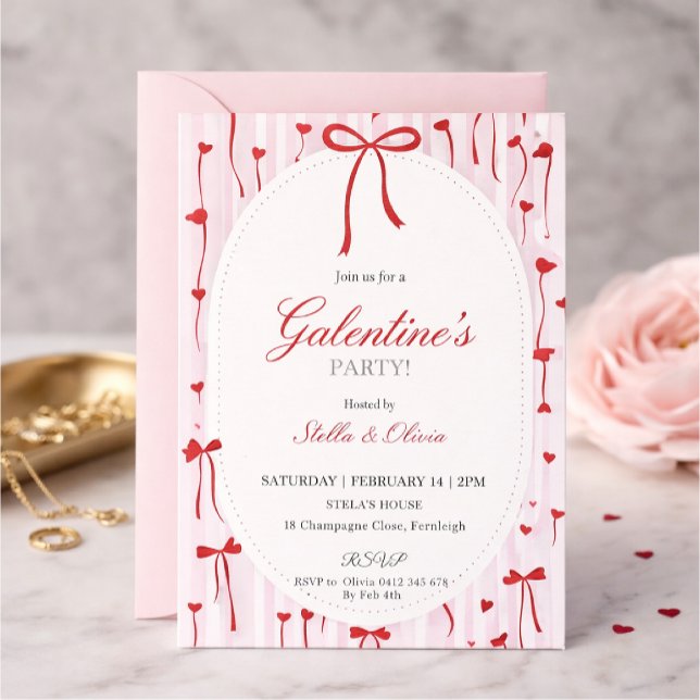 Invitation Girls Valentine's Day Invite Pink & Red (Créateur téléchargé)