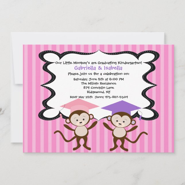 Invitation Girlss jumeau Monkeying autour l'invitation (Devant)