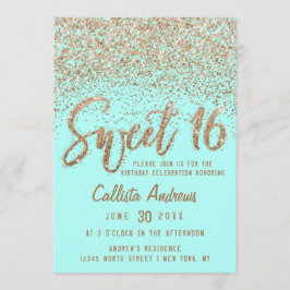 Invitation Girly Aqua Turquoise or parsemé Parties scintillan