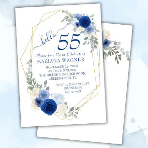 Invitation Girly Chic Navy Blue Floral 55e anniversaire