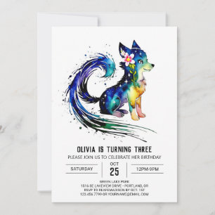 Invitation Girly Forest Wolf Digital Girl Anniversaire