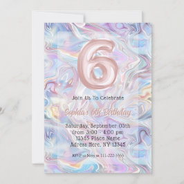 Invitation Girly Holographic Marble Swirl 6e anniversaire