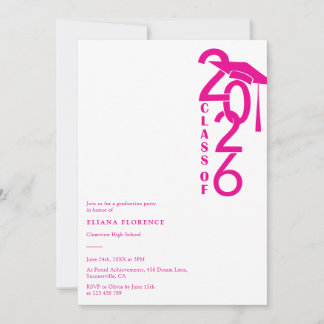 Invitation Girly Hot Pink Class of 2026 Graduation