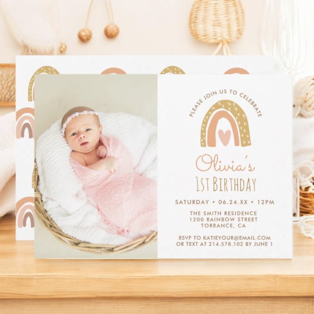 Invitation Girly Pastel Rainbow 1er Anniversaire Photo Invita (Créateur téléchargé)