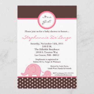 invitation Girly rose de baby shower d'éléphant de