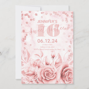 Invitation Girly Sweet 16th Marble Parties scintillant Rose o