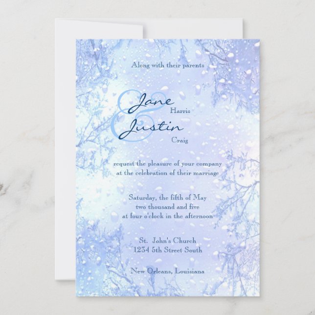 invitation givré élégant de mariage de bleu (Devant)