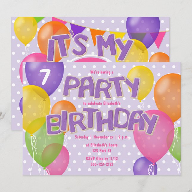 Invitation glaçage violet découpe biscuits filles anniversair (Devant / Derrière)