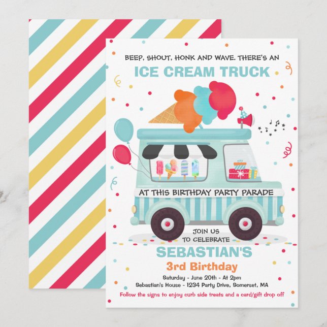 Invitation Glace Anniversaire Promenade De Fête Par Anniversa (Devant / Derrière)