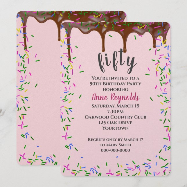 Invitation Glace au chocolat avec arrosage pour 50e anniversa (Devant / Derrière)