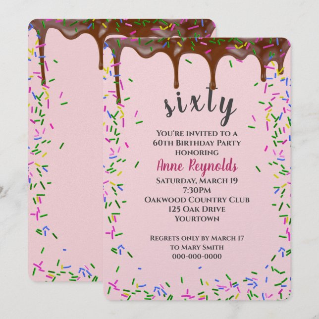 Invitation Glace au chocolat avec arrosage pour 60e anniversa (Devant / Derrière)