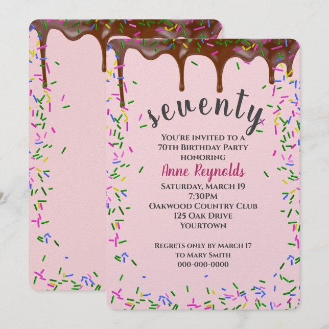 Invitation Glace au chocolat avec arrosage pour 70e anniversa (Devant / Derrière)