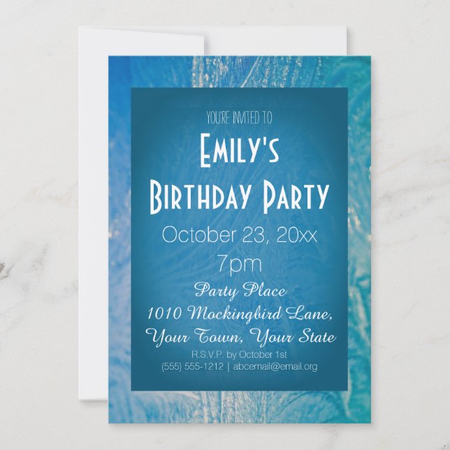 Invitation Glace Bleue et Blanc hiver Wonderland fête d'anniv (Devant)