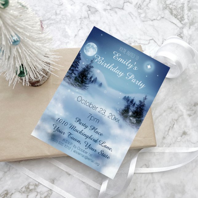 Invitation Glace Bleue et Blanc hiver Wonderland fête d'anniv (Créateur téléchargé)