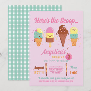 Invitation Glace Cream Scoop Shop Cute Girls Lolly