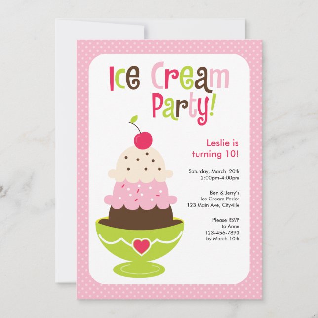 Invitation Glace Creative Party - rose, vert et Brown (Devant)