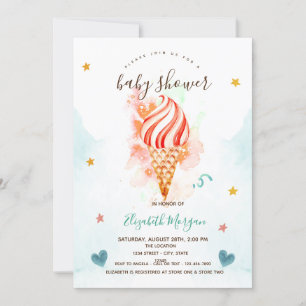 Invitation Glace Crème étoiles Coeurs Baby shower