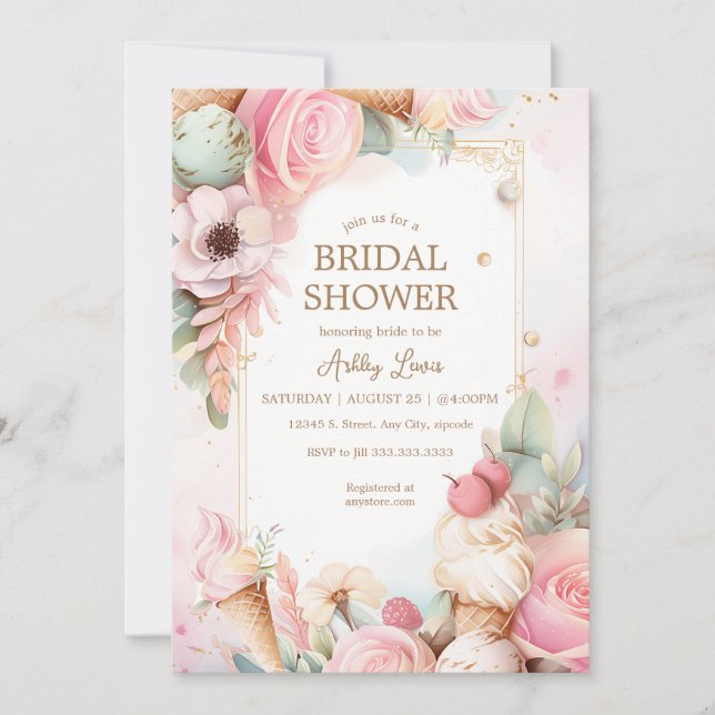 Invitation Glace de crème florale cônes de glace (Devant)