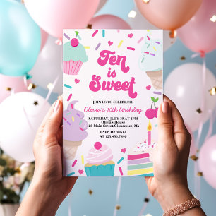 Invitation Glace et gâteau Dix ans est un doux anniversaire