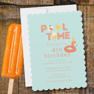 Invitation glace flamant rose d'été pour fête d'anniversaire