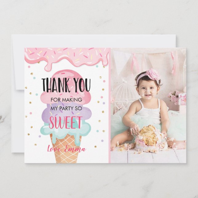 Invitation Glace Merci Voici la Scoop Confettis Roses (Devant)