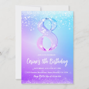 Invitation Glace numéro blanc paillettes Fille 8e Anniversair