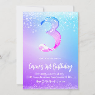 Invitation Glace numéro Feuille Fille 3e Anniversaire