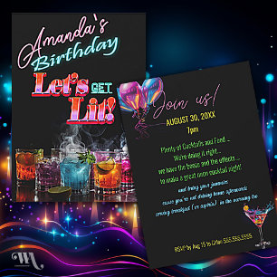Invitation Glace Sèche Néon Ultraviolet Cocktail Anniversaire