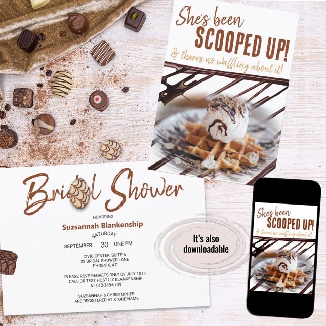 Invitation Glacée Crème glacée gaufre au chocolat (A fun ice cream waffle bridal shower design ready for your personalization. )