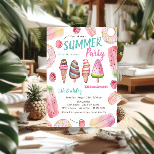 Invitation Glaces à l'aquarelle, gâteaux d'anniversaire