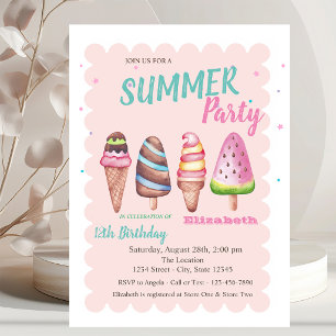 Invitation Glaces aquarelles chic Fête d'anniversaire d'été