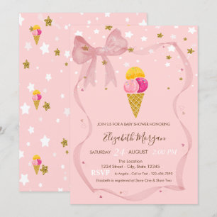 Invitation  Glaces Étoiles Ruban Rose Baby Shower 