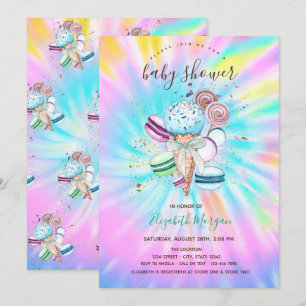 Invitation Glaces Macarons Été Tie-Dye Baby Shower