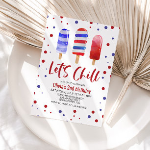 Invitation Glaces Pops Faisons Chill Rouge Blanc Bleu Anniver