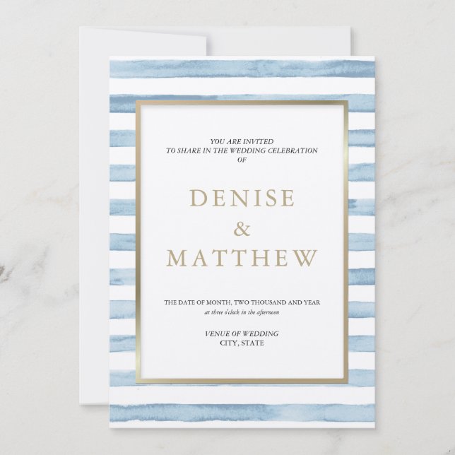 Invitation Glacier Lake Watercolor Stripe & Gold Letters (Devant)