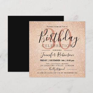 Invitation Glam 30th Birthday Rose Parties scintillant or Pei