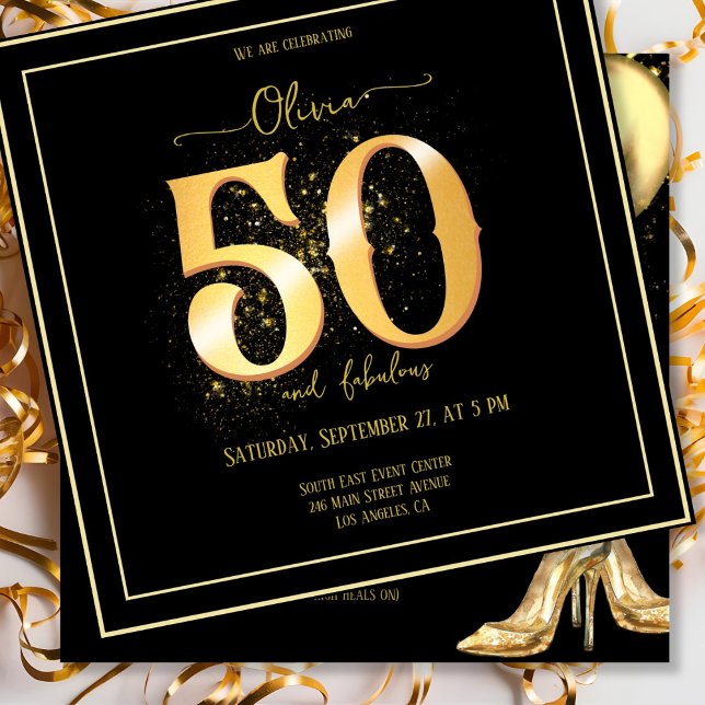 Invitation Glam 50 et Fabuleux Sparkling Gold Black (Créateur téléchargé)